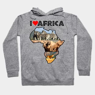 I Love Africa Wildlife Collage Map Hoodie